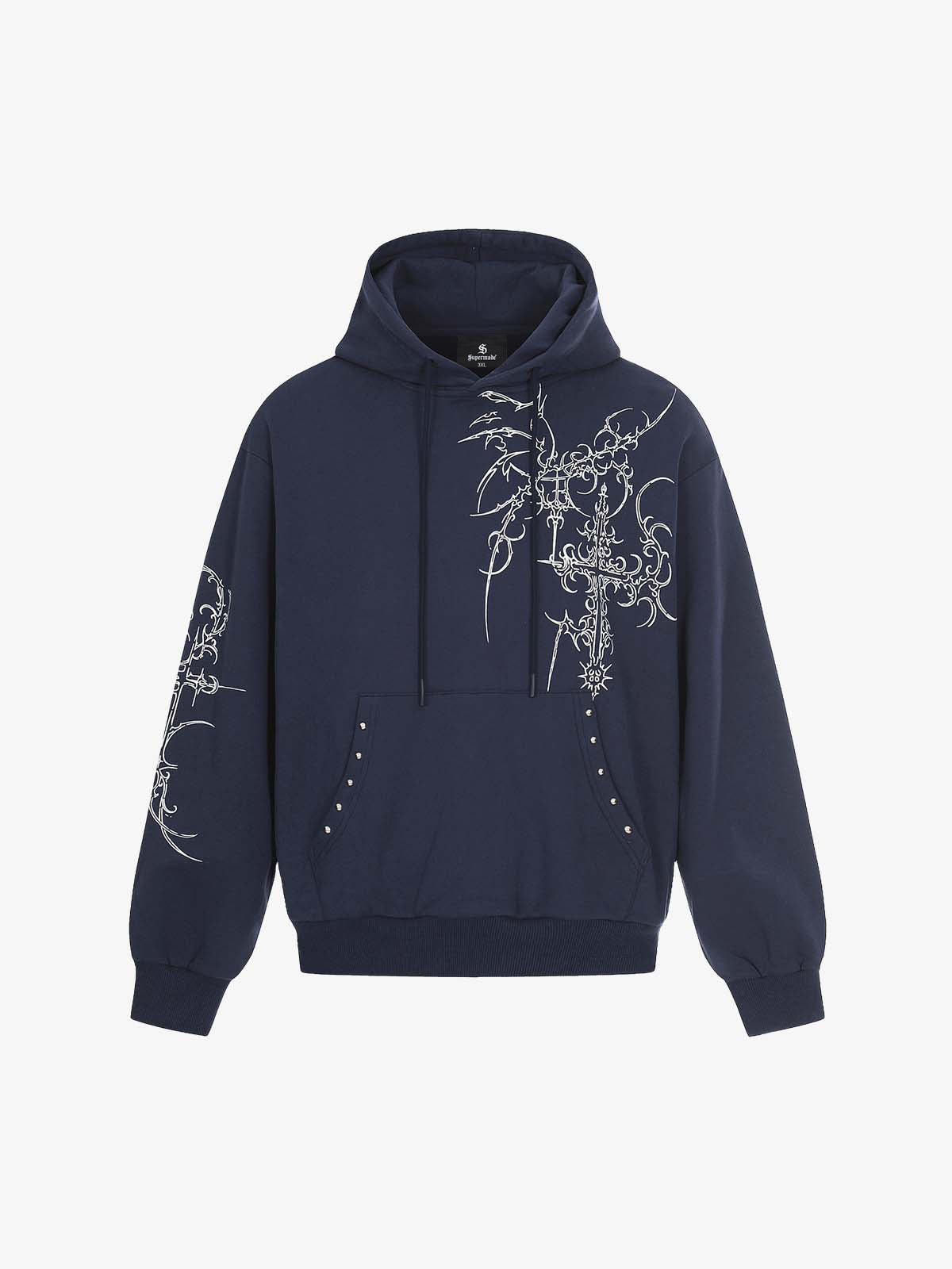 Embroidered Graphic Studded Hoodie and  Wide Leg Sweatpants Set