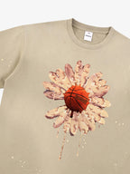 precipice Floral Basketball Ink Splatter Graphic T-Shirt
