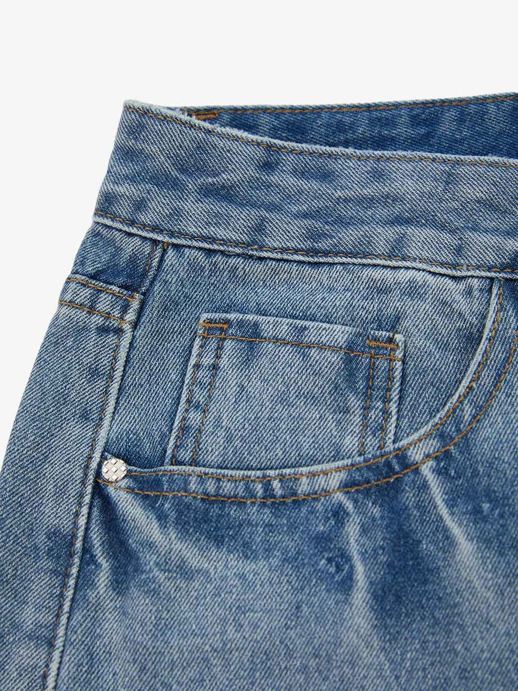 Vintage Barbed Wire Embroidery Distressed Washed Denim Jorts