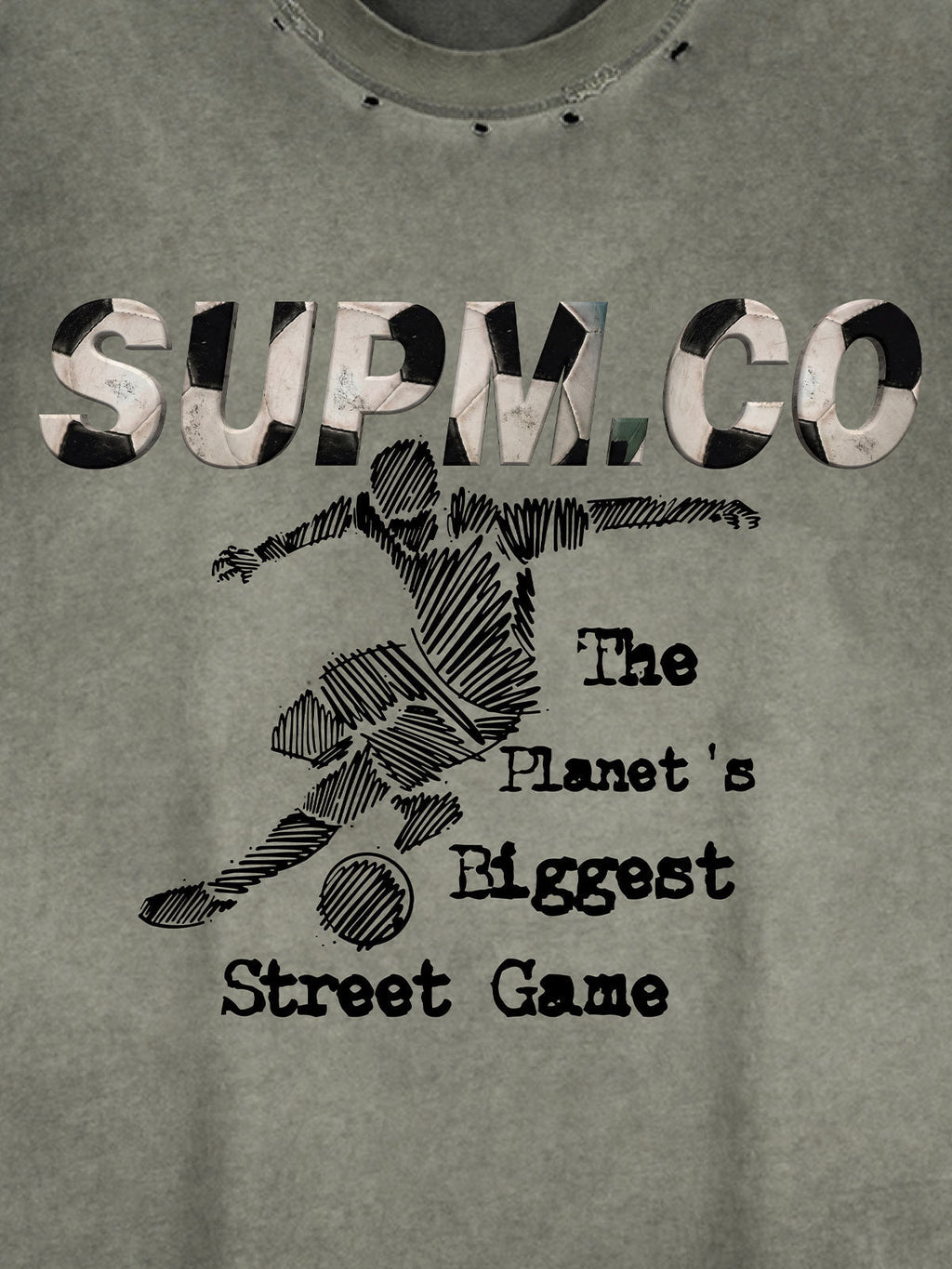 Distressed "SUPM.CO" Soccer Graphic Sleeveless T-Shirt