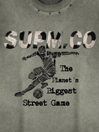 Distressed "SUPM.CO" Soccer Graphic Sleeveless T-Shirt