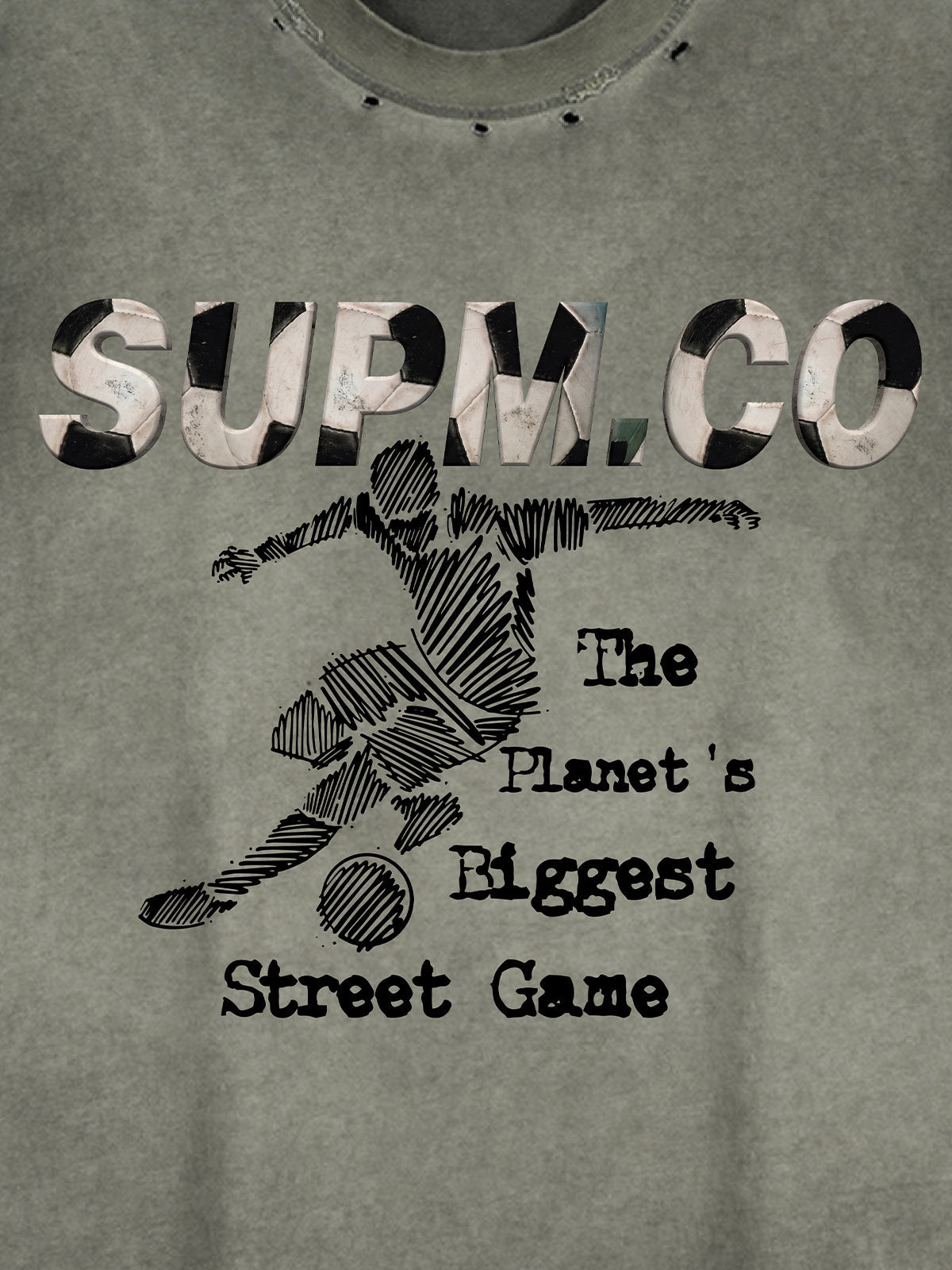 Distressed "SUPM.CO" Soccer Graphic Sleeveless T-Shirt