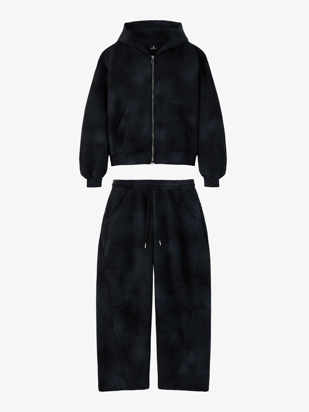 Vintage Washed Tie-Dye Zip Up Hoodie & Barrel Sweatpants Tracksuit