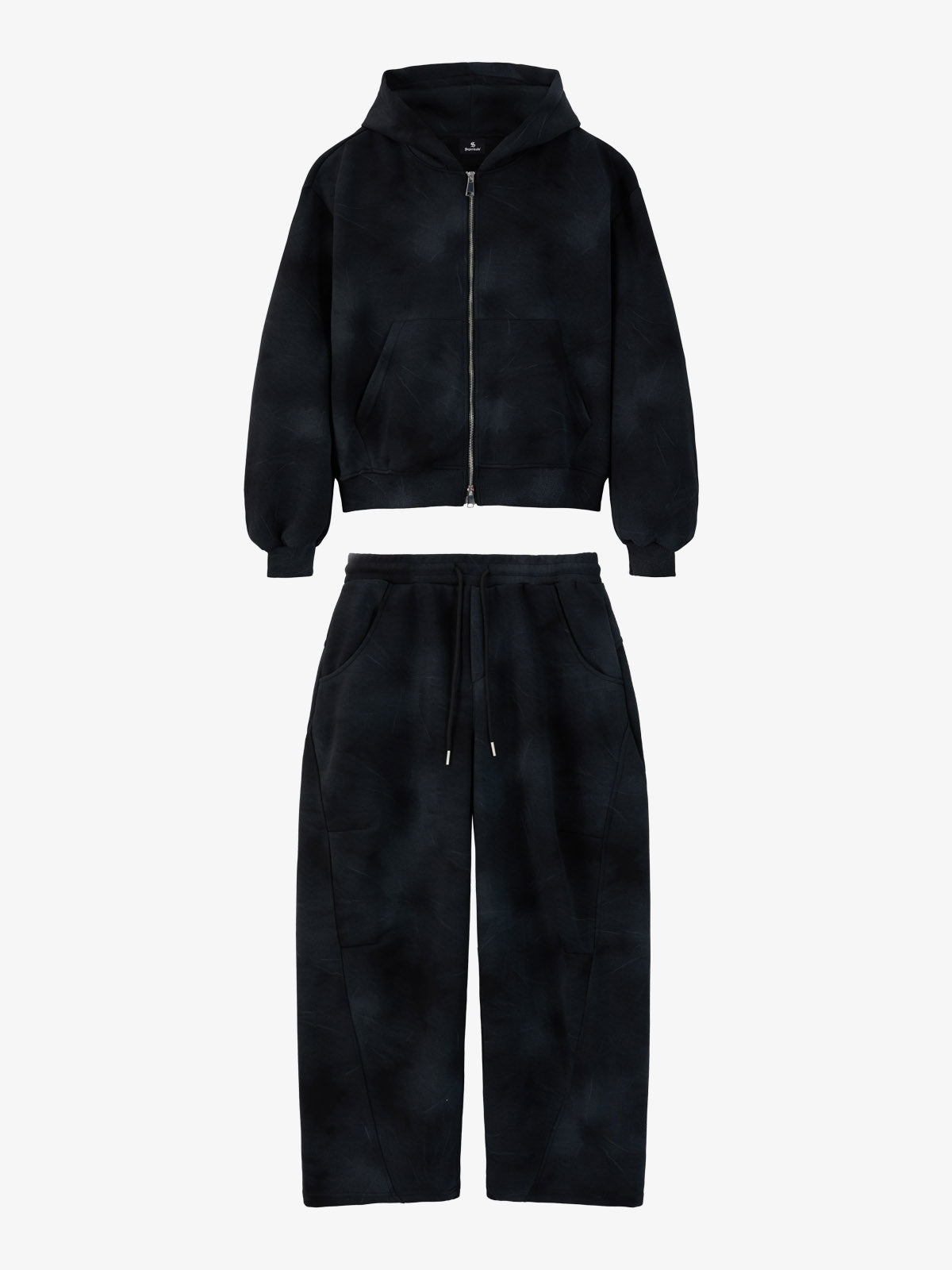 Vintage Washed Tie-Dye Zip Up Hoodie & Barrel Sweatpants Tracksuit