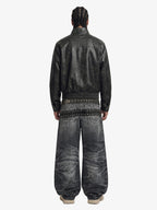 Retro Leather Stand-Collar Elastic Hem Jacket