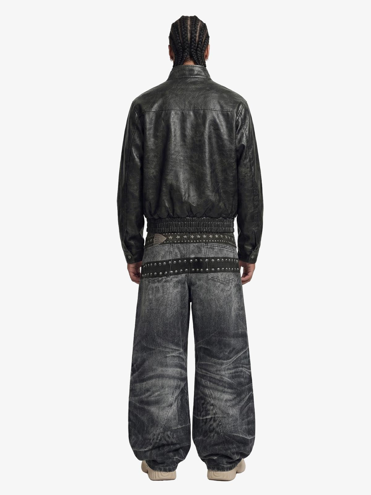 Retro Leather Stand-Collar Elastic Hem Jacket