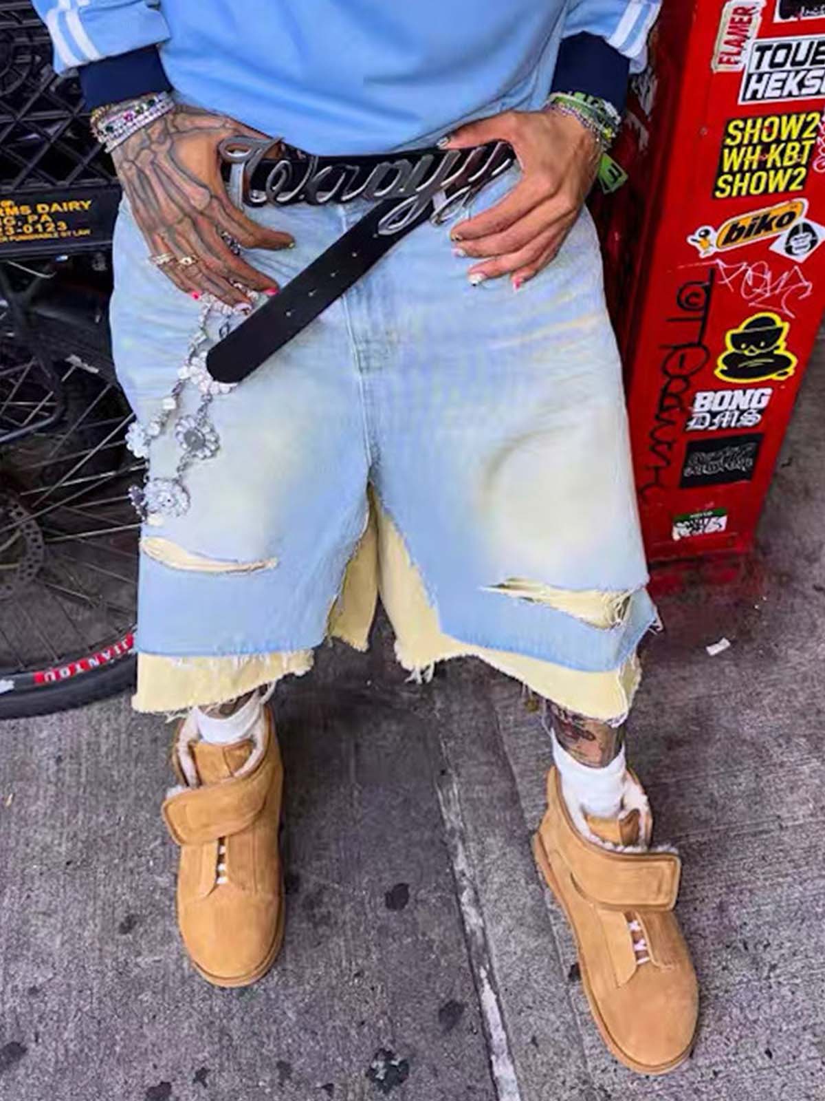 Layered Distressed Denim Jorts