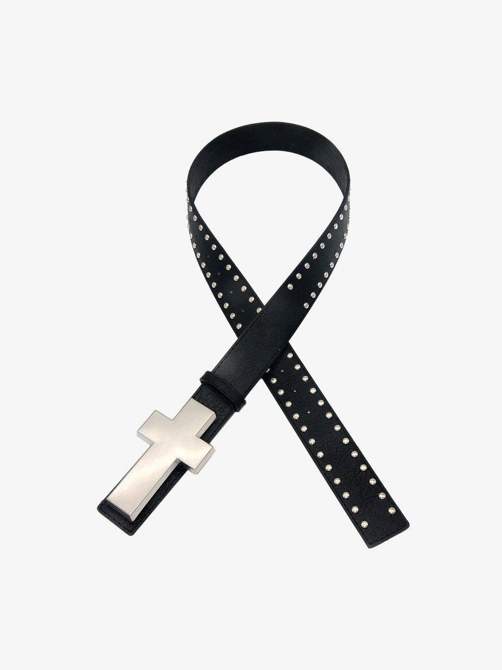 Cross Buckle Studded Black Leather Belt