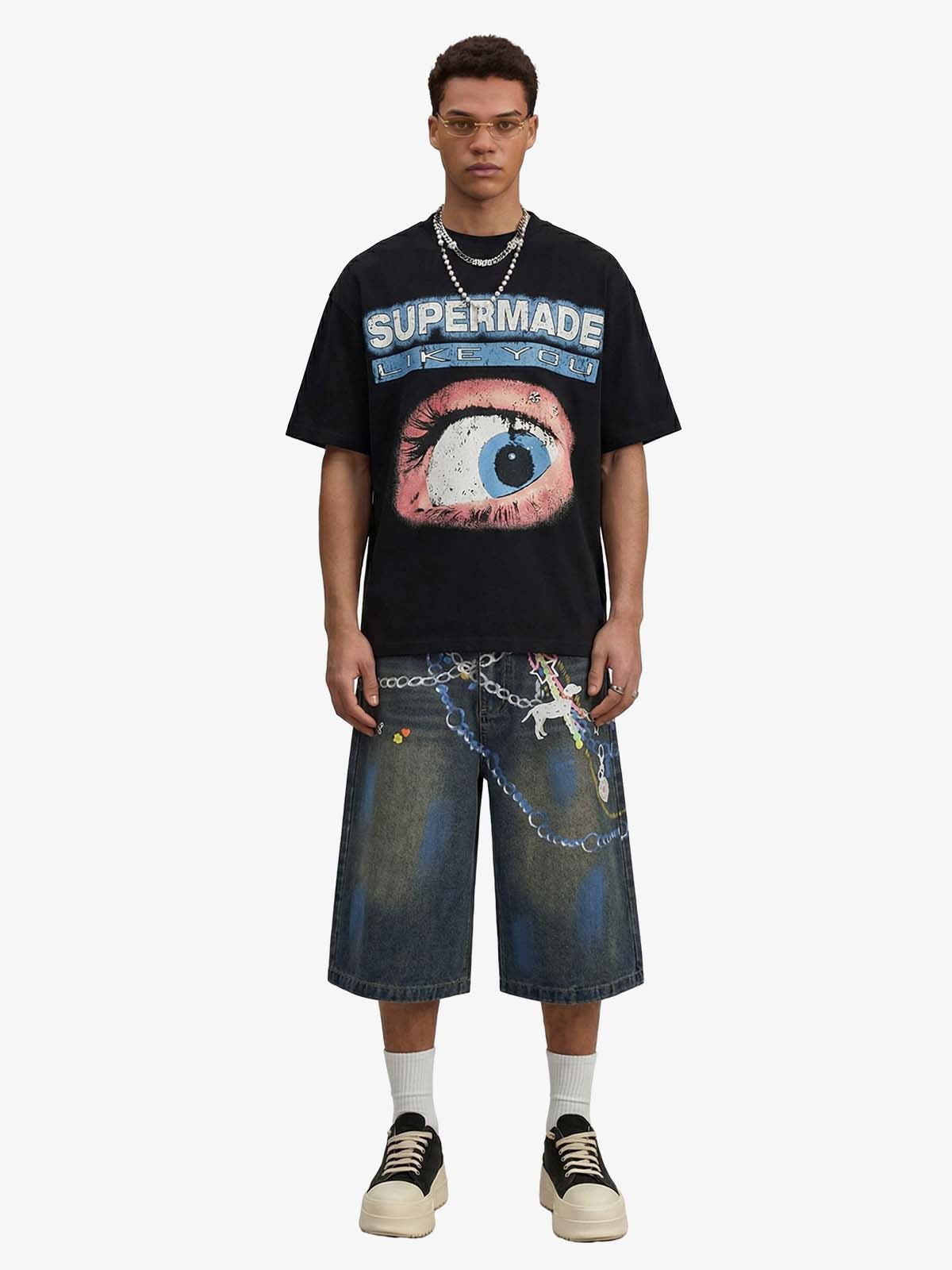 Street Painting Graffiti Denim Jorts - 2476