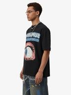 Waffle Knit Eye Graphic Letter Print T-Shirt