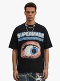 Waffle Knit Eye Graphic Letter Print T-Shirt