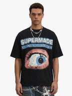 Waffle Knit Eye Graphic Letter Print T-Shirt