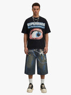 Waffle Knit Eye Graphic Letter Print T-Shirt