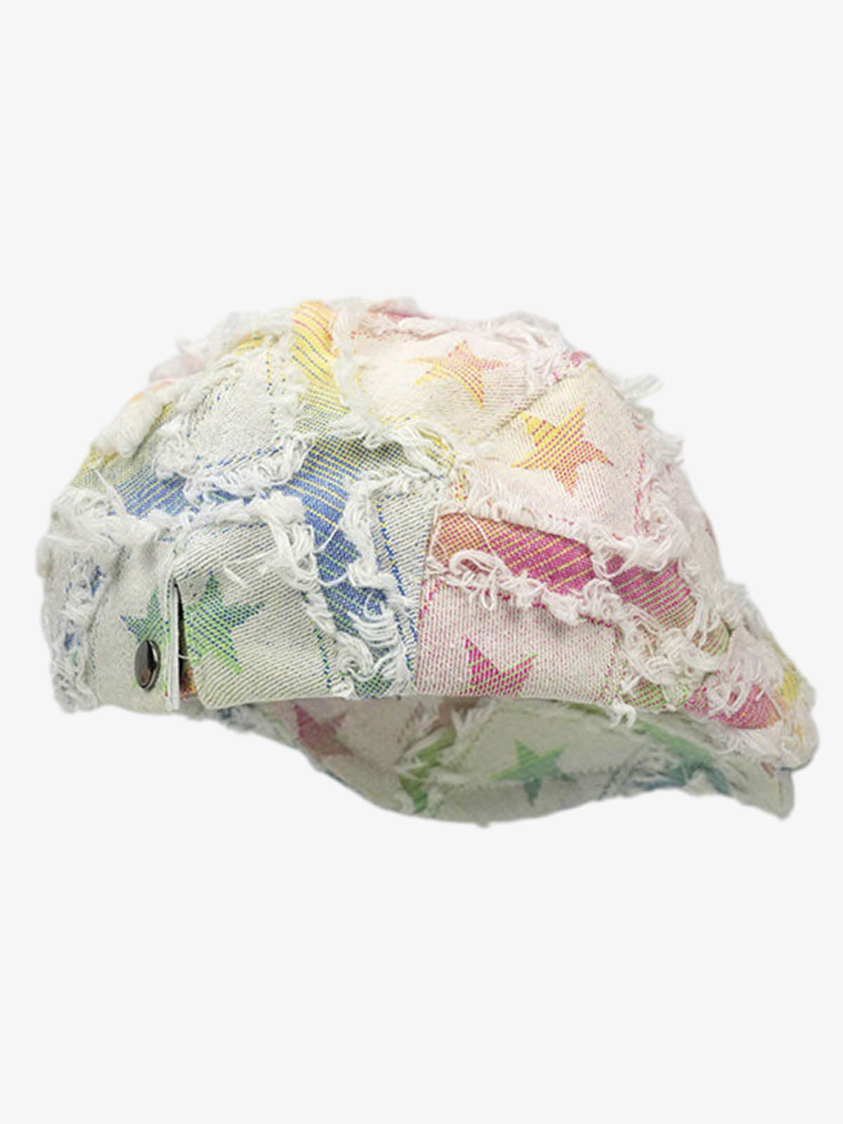 Distressed Rainbow Star Patchwork Flat Cap