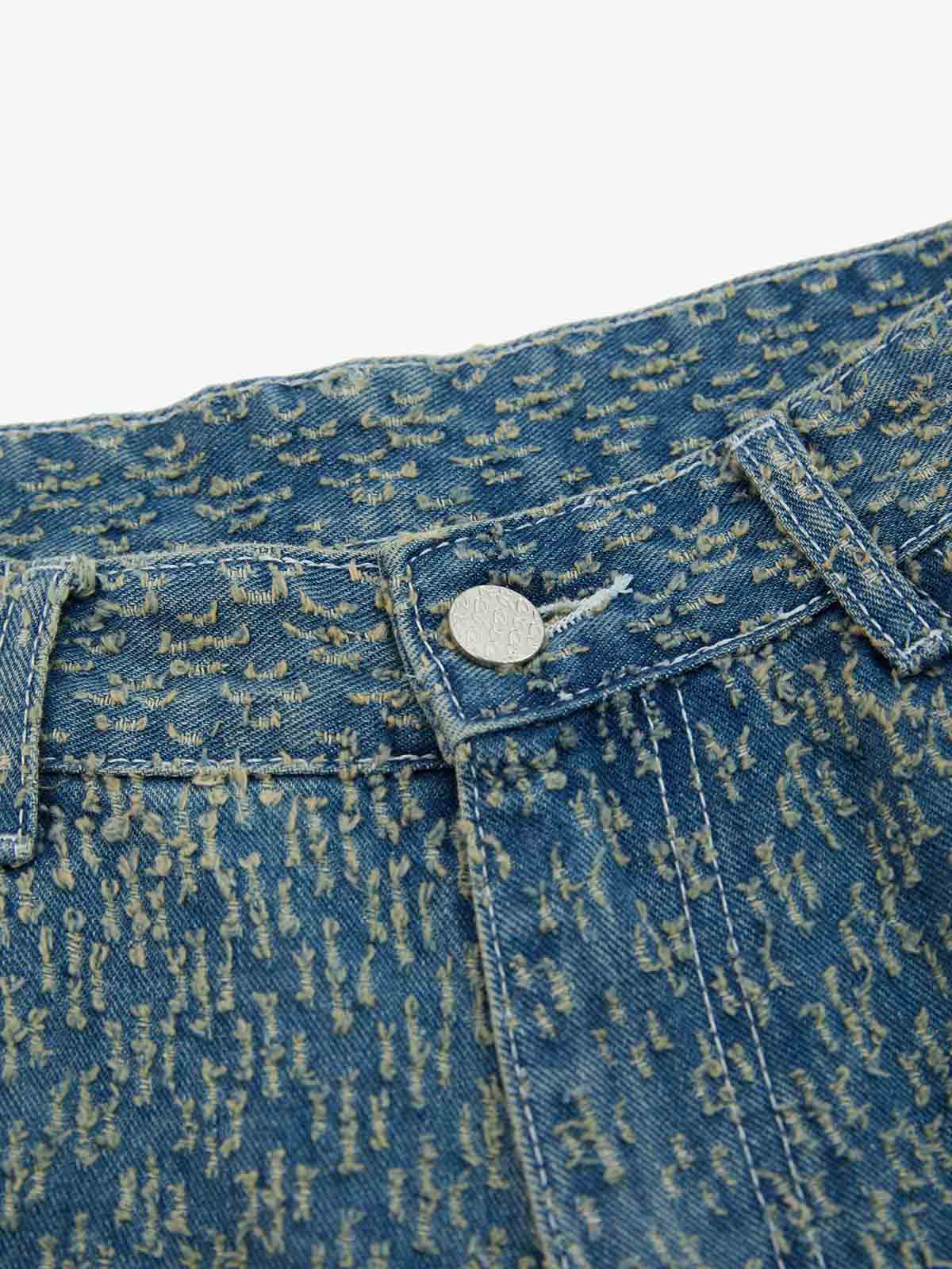 Vintage Distressed Textured Ripped Wide Leg Denim Jorts
