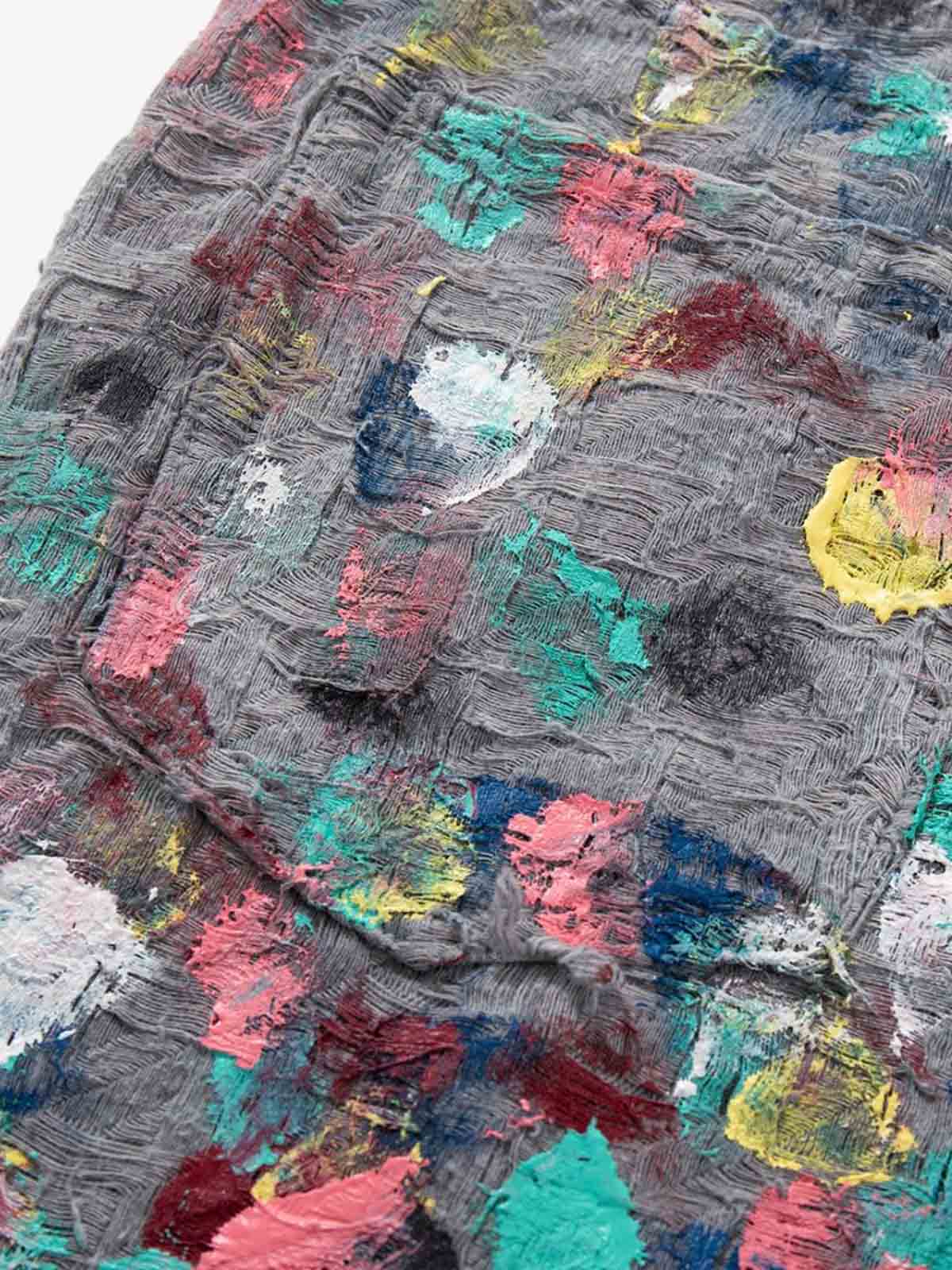 Hand-Painted Frayed Wide Leg Jeans