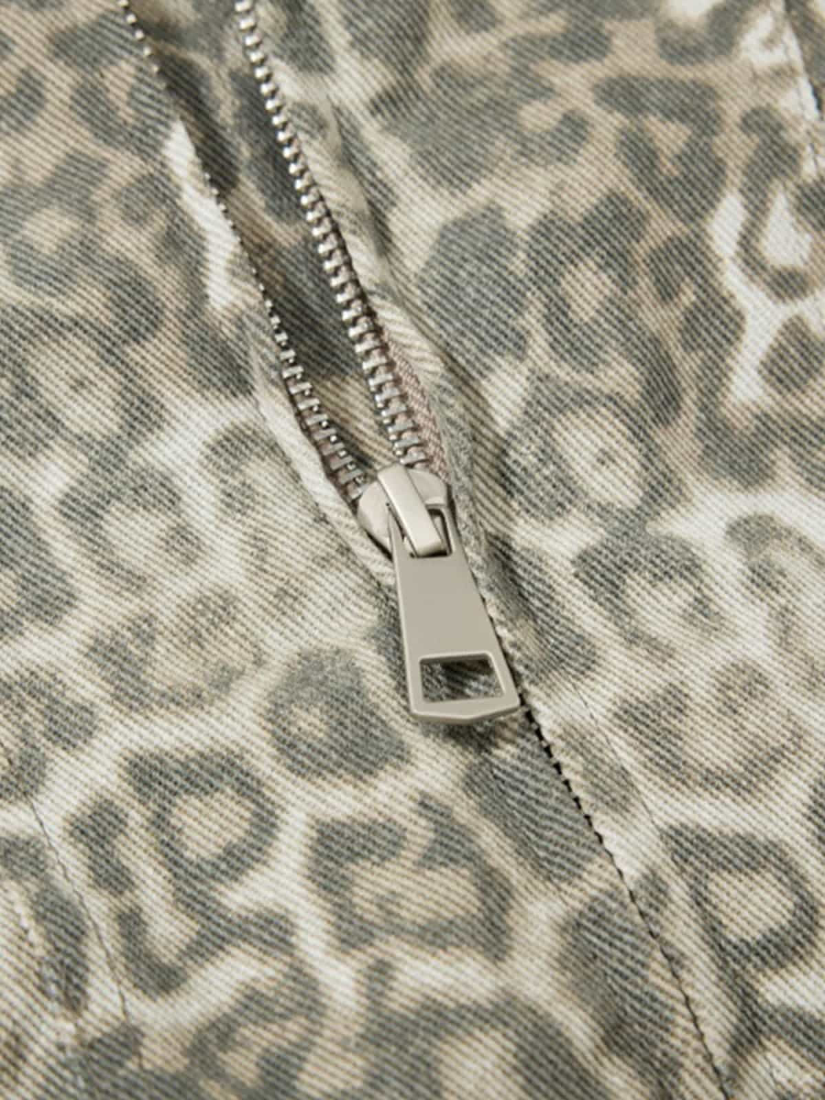 Vintage Leopard Print Bomber Jacket - 2540
