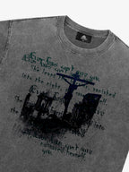 Washed Cross Overlay Text Graphic T-Shirt