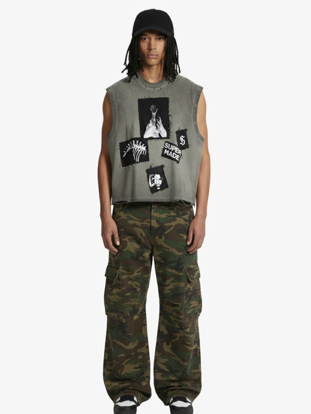 Ripped Graphic Patch Sleeveless Vest