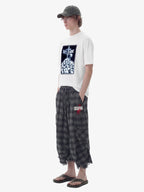 Plaid Linen-Blend Distressed Cargo Cropped Pants