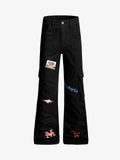 Retro Patchwork Graphic Multi-Pocket Flared Cargo Pants