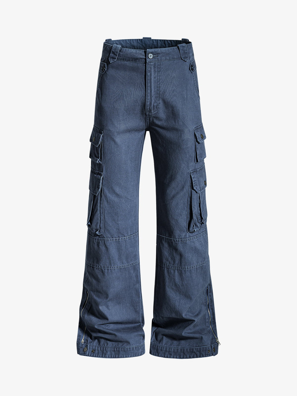 Vintage Washed Multi-Pocket Adjustable Strap Flare Cargo Pants