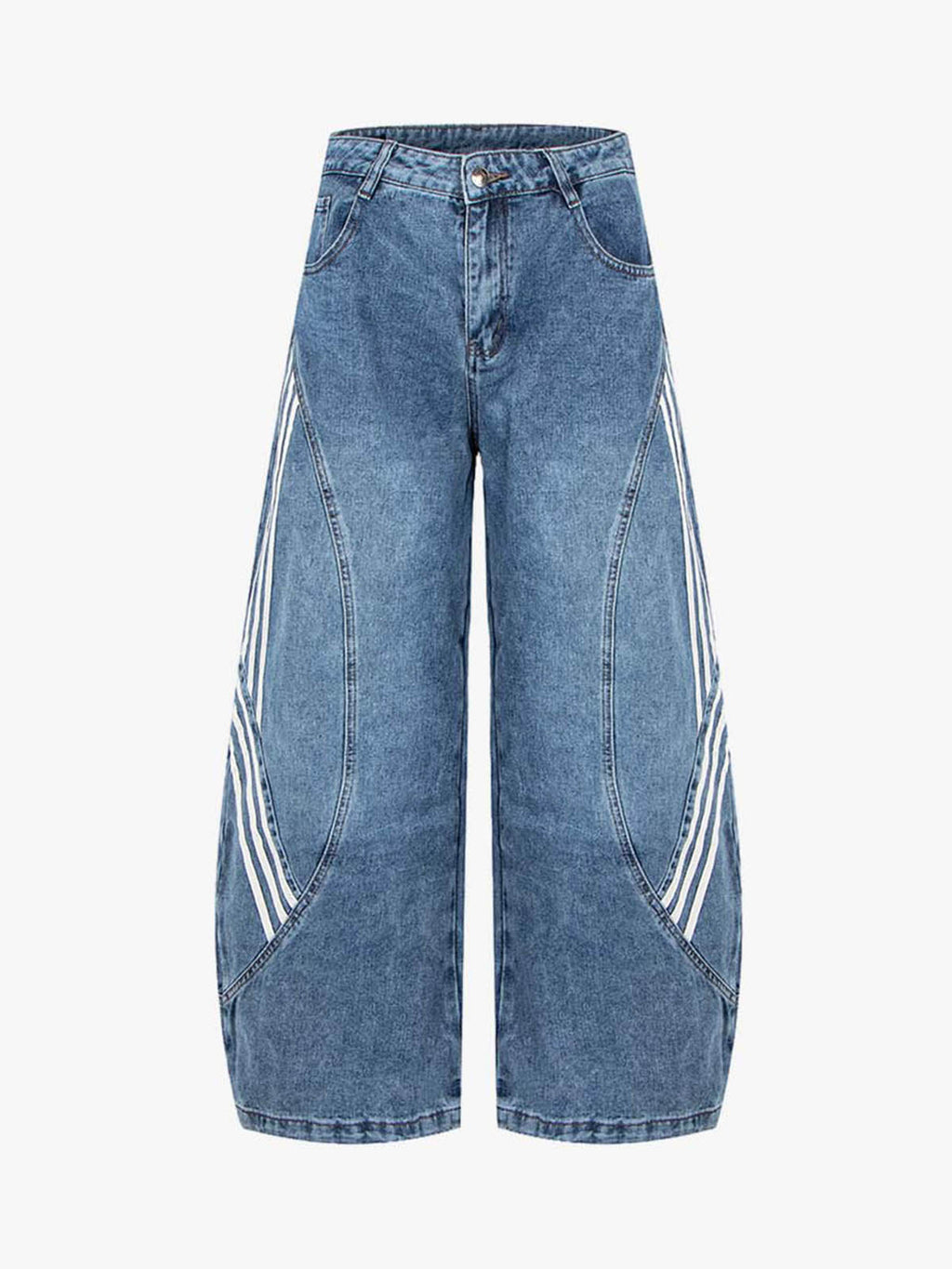 Contrast Stripe Panel Barrel Denim Jeans - 2607