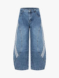 Contrast Stripe Panel Barrel Denim Jeans - 2607
