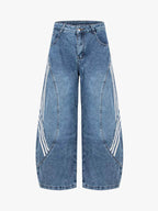 Contrast Stripe Panel Barrel Denim Jeans - 2607