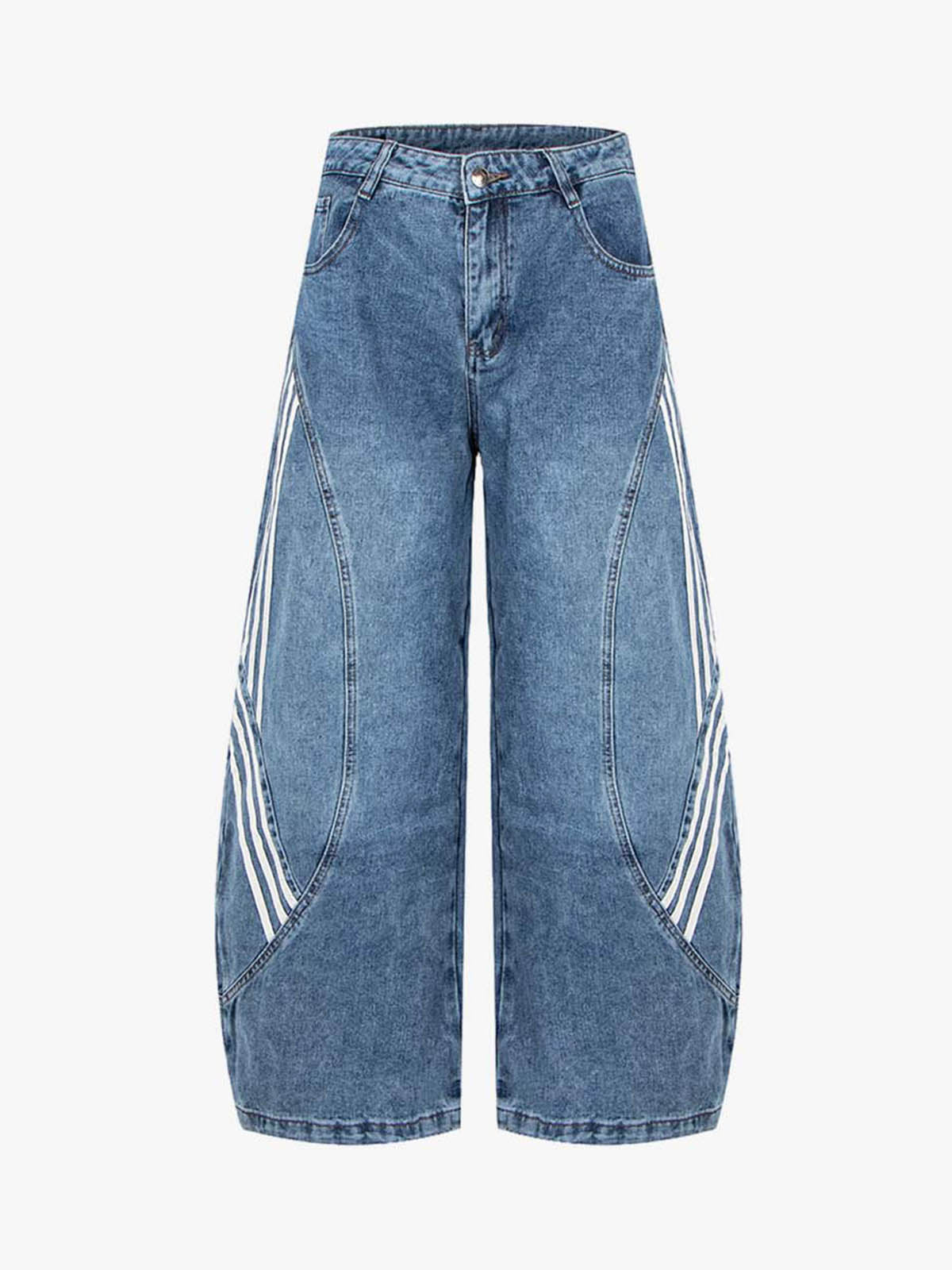 Contrast Stripe Panel Barrel Denim Jeans - 2607