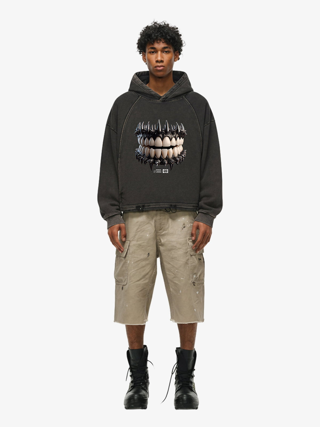 Dark Monster Teeth Graphic Cropped Hoodie