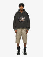 Dark Monster Teeth Graphic Cropped Hoodie