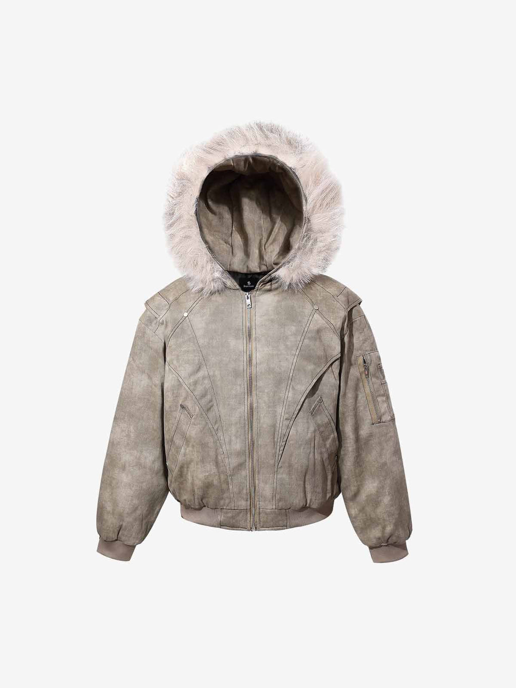 Washed Patchwork Contrast Bomber Jacket