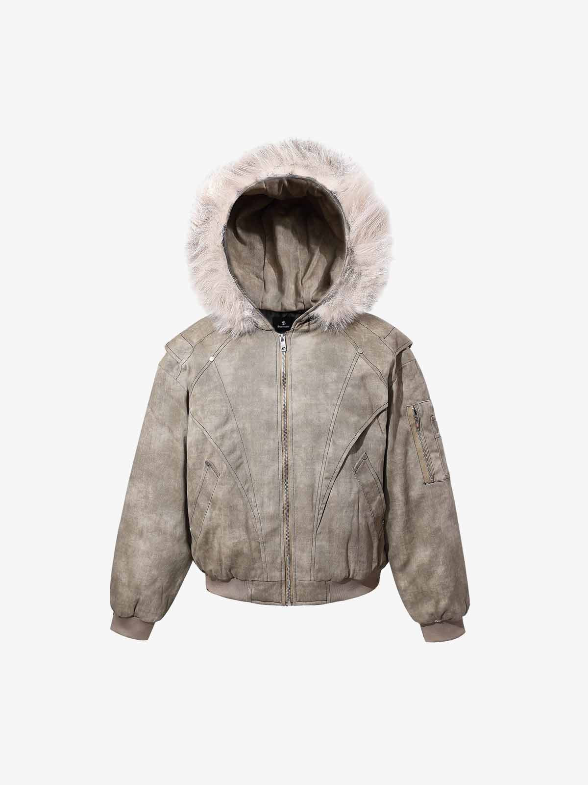Washed Patchwork Contrast Bomber Jacket