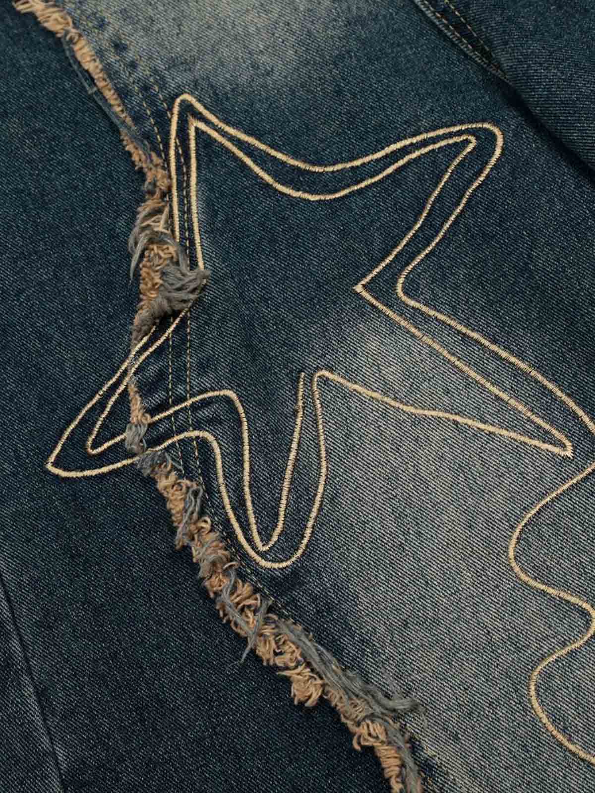 Vintage Embroidered Washed Raw-Edge Graffiti Scimitar Jeans
