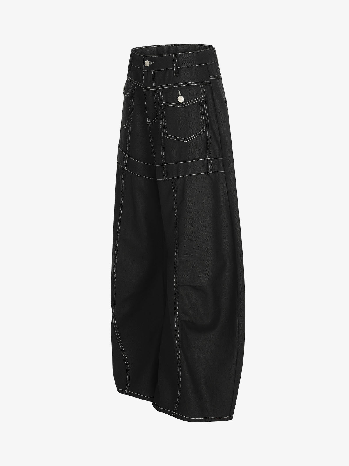 Contrast Stitch High-Waist Wide-Leg Barrel Jeans