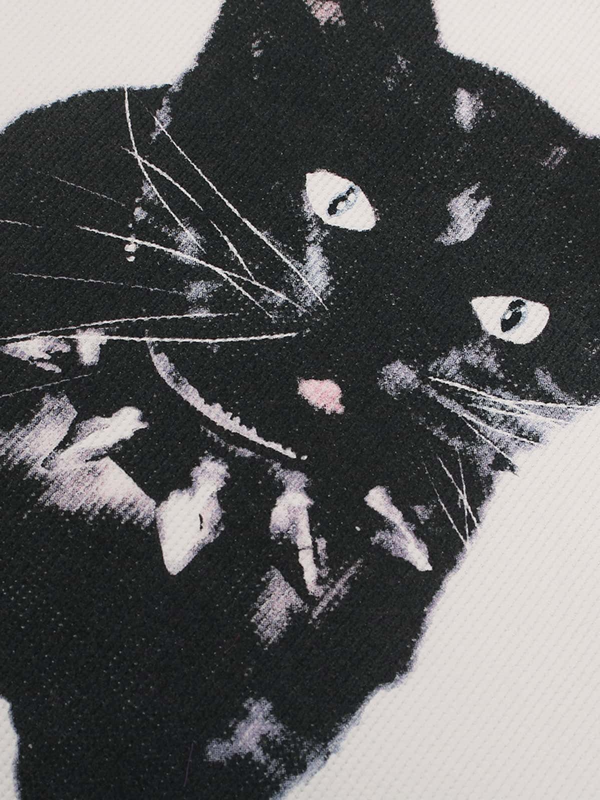 Vintage Black Cat Studded Collar T-Shirt