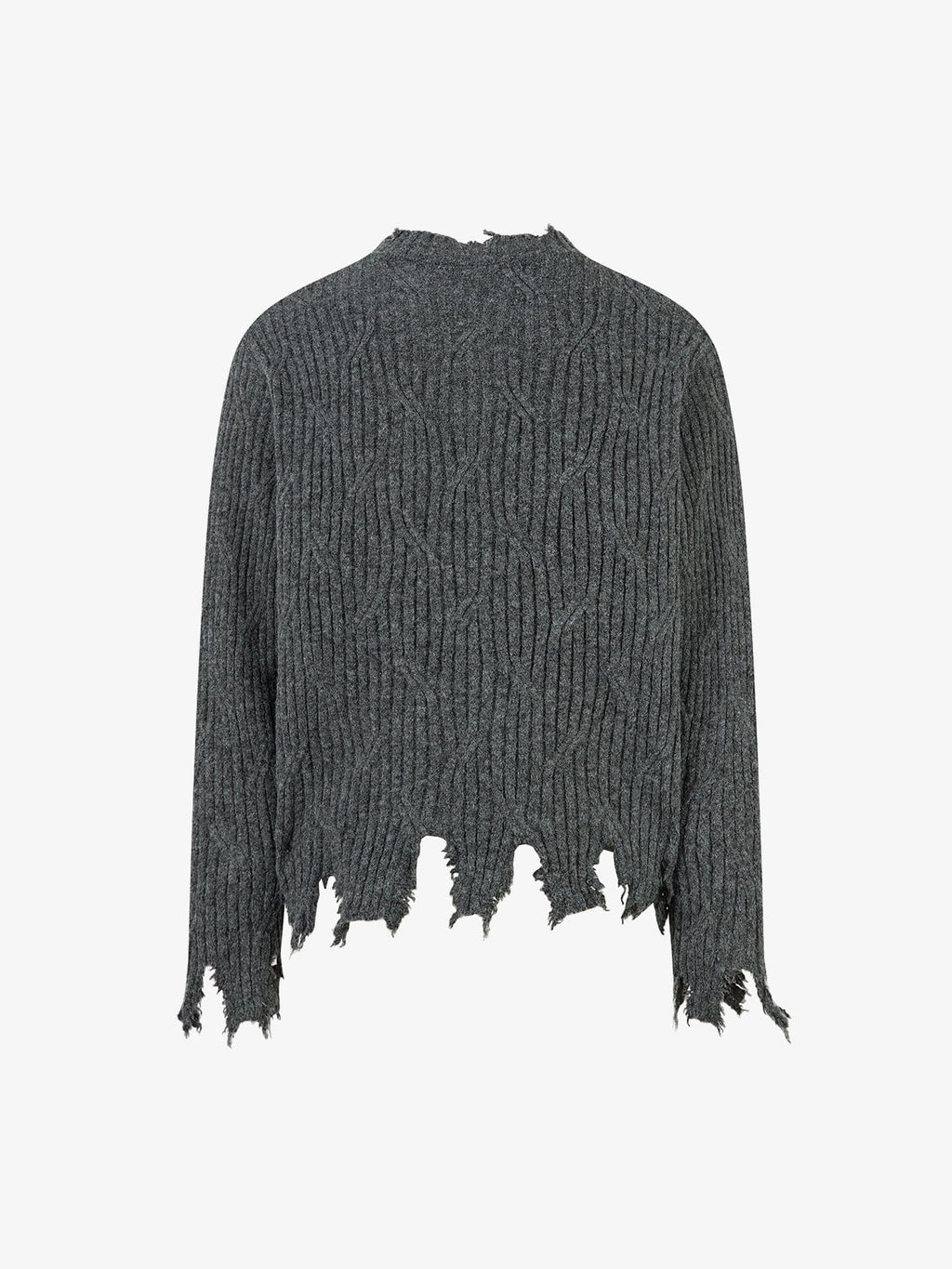 Knitted Distressed Diamond Pattern Raw Edge Sweater
