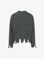 Knitted Distressed Diamond Pattern Raw Edge Sweater