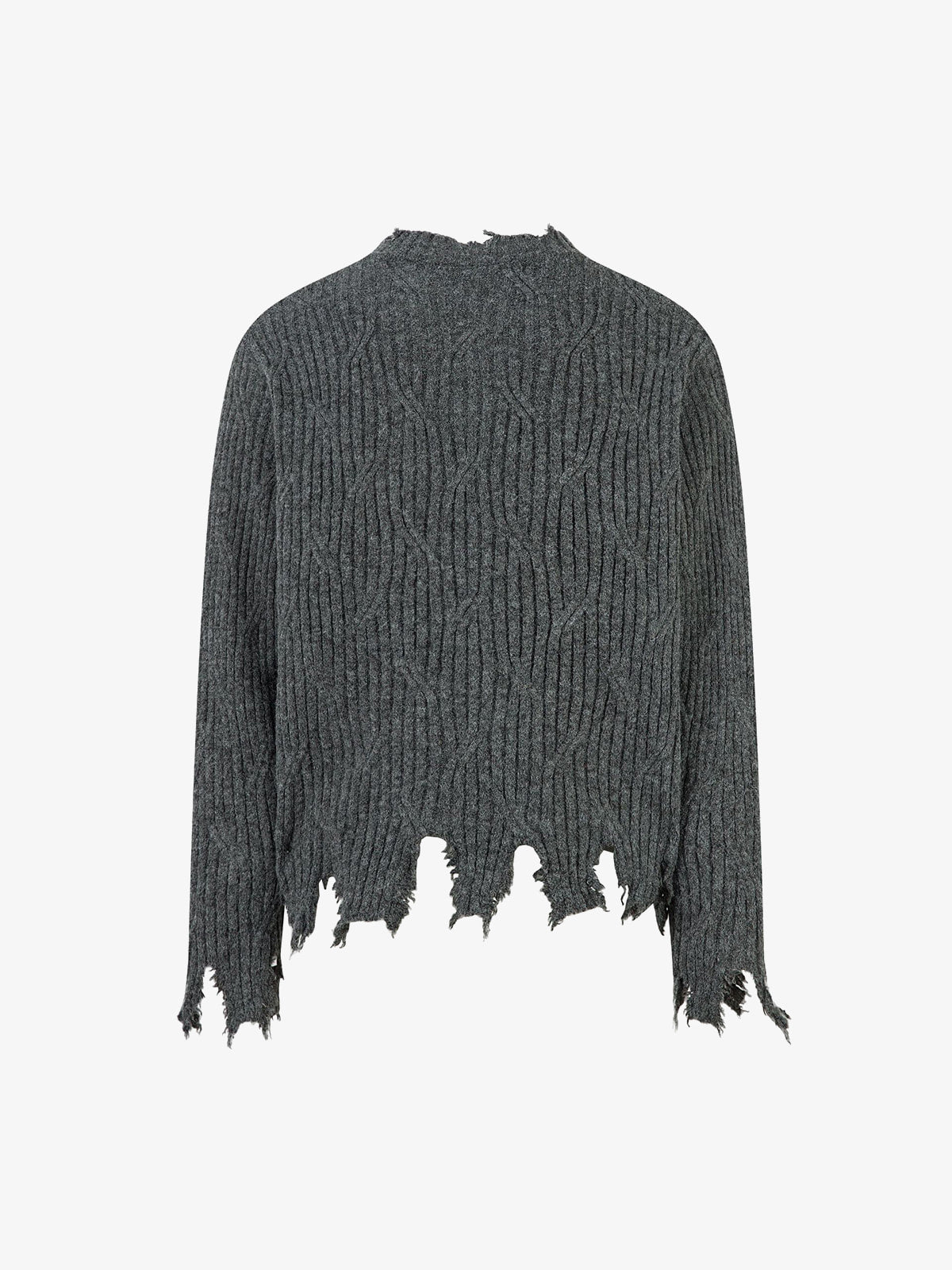 Knitted Distressed Diamond Pattern Raw Edge Sweater