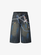 Street Painting Graffiti Denim Jorts - 2476