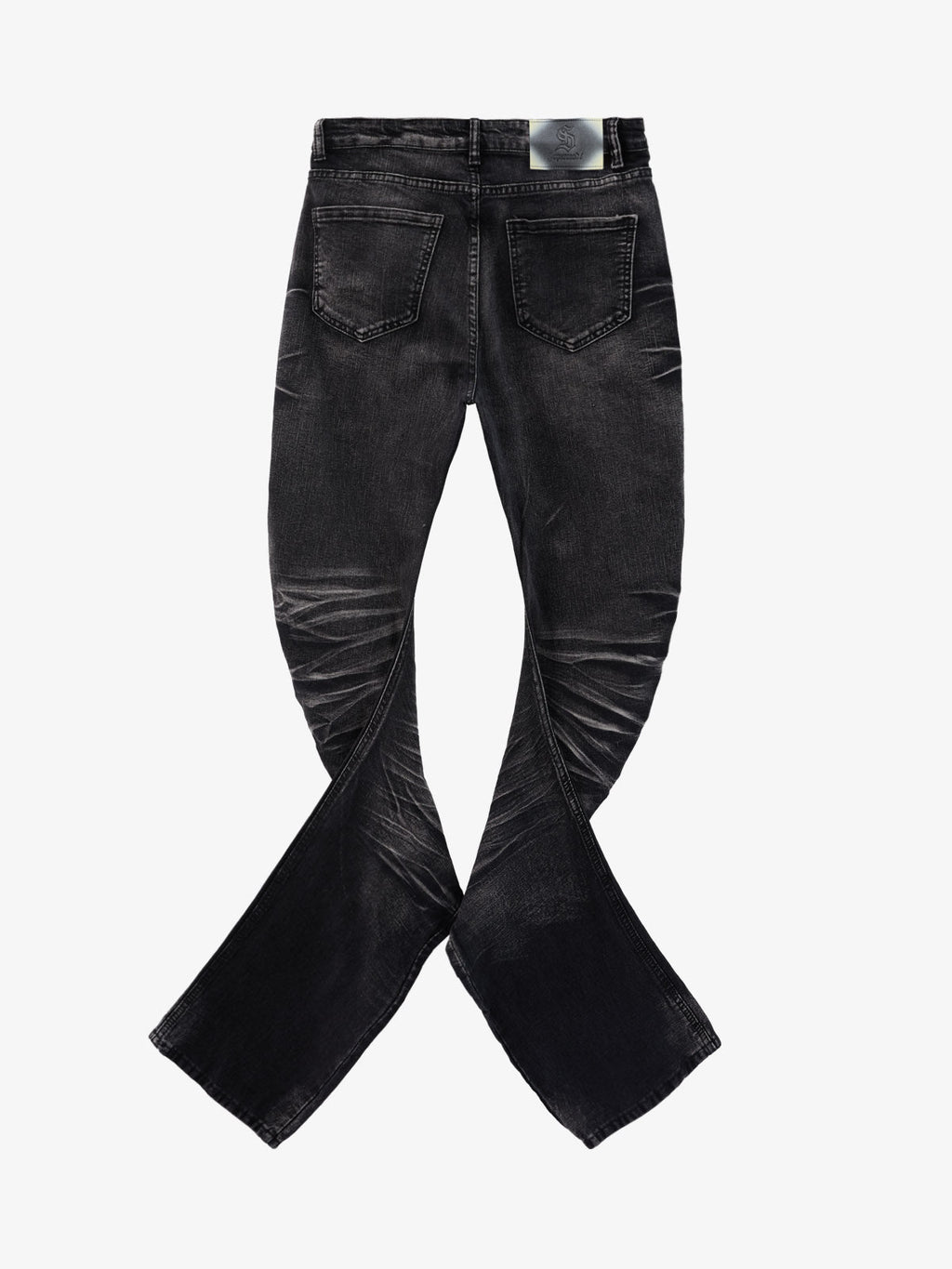 Vintage Distressed Button Fly Ruched Panel Flared Jeans