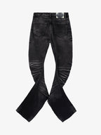 Vintage Distressed Button Fly Ruched Panel Flared Jeans
