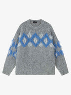 Retro Fuzzy Argyle Jacquard Knit Sweater