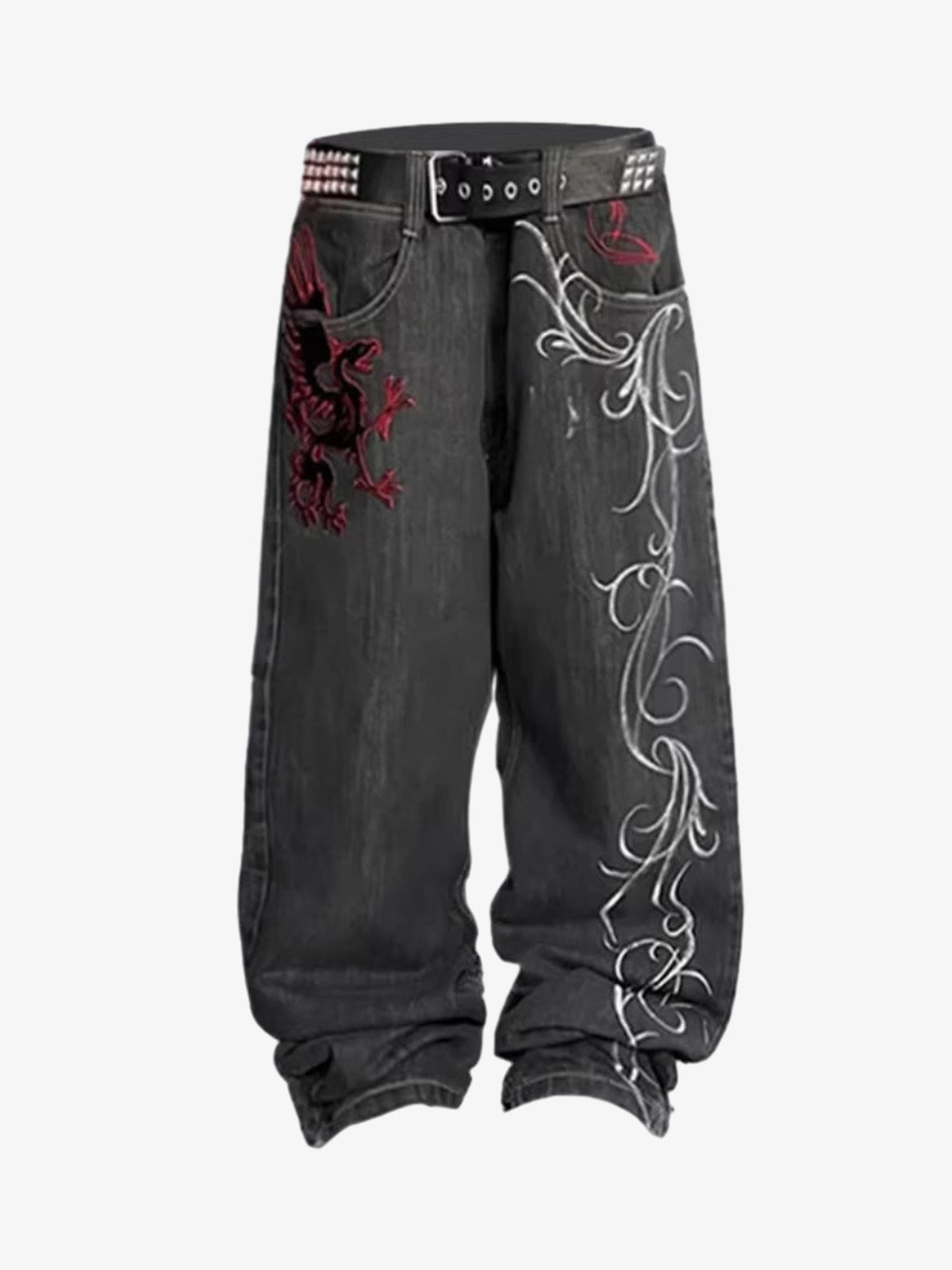 Dragon Embroidery Gothic Wide Leg Jeans