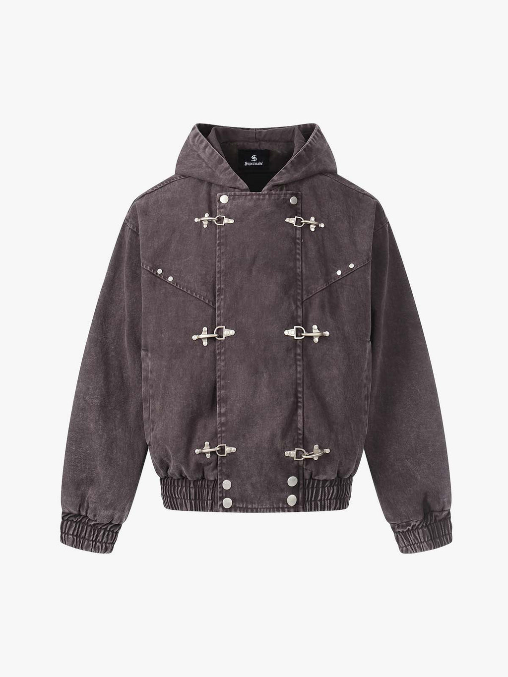Washed Denim Metal Toggle Clasp Hooded Jacket