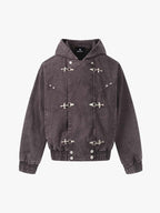 Washed Denim Metal Toggle Clasp Hooded Jacket
