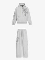 Floral Line Art Studded Pocket Hoodie