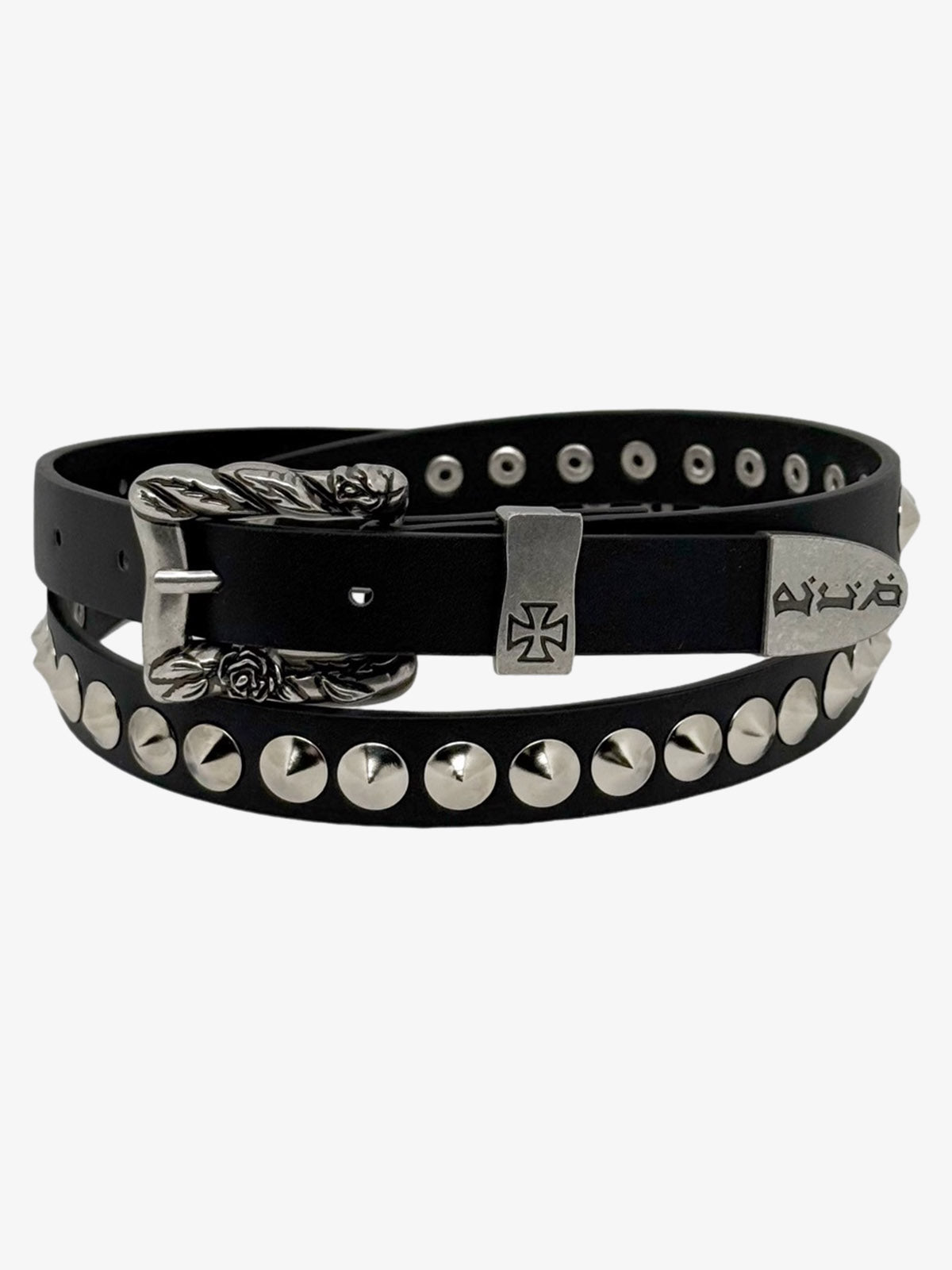 Gothic Cross Studded PU Leather Belt with Alloy Buckle