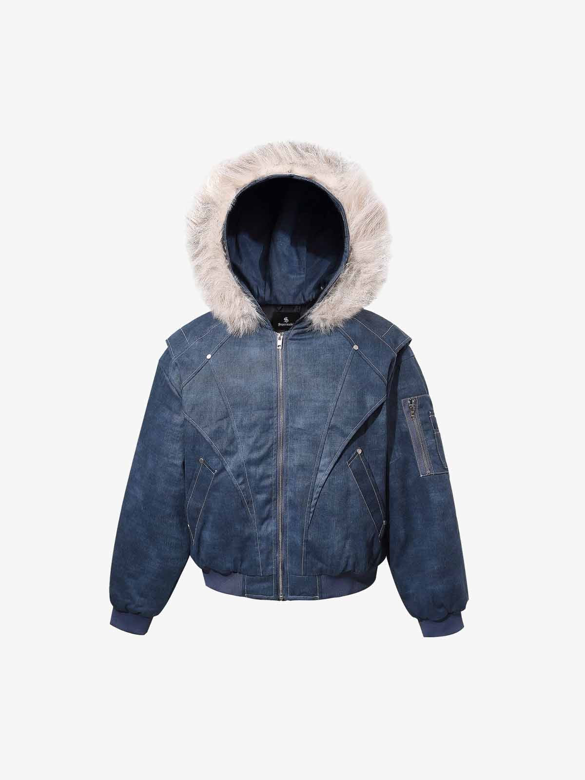 Washed Patchwork Contrast Bomber Jacket